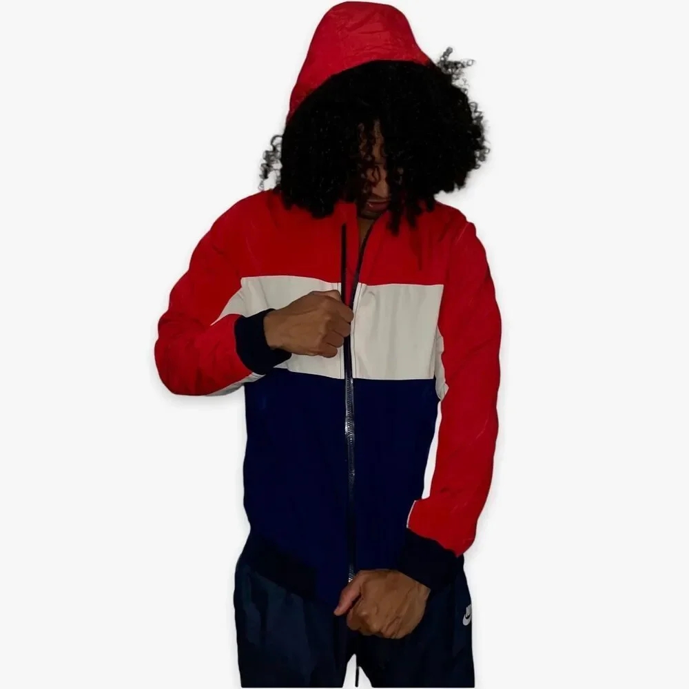 H M Vintage Nylon Bomber Jacket Shiny Silky Glanz Red White Blue Medium - Picture 2 of 8
